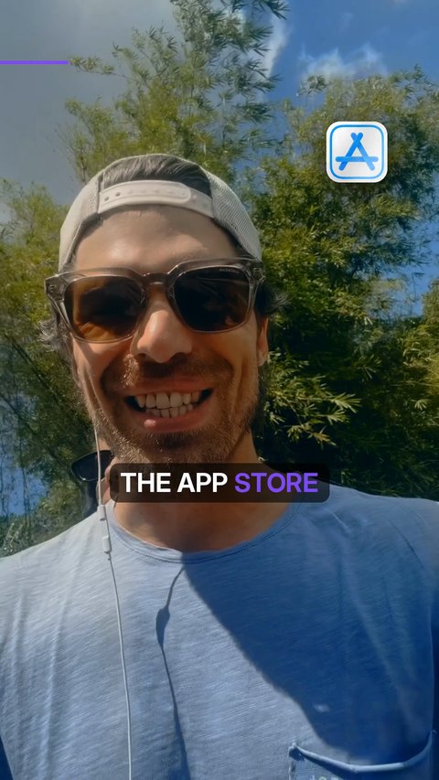 The App Store icon appears as he says the app store